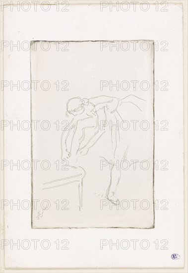 Dancer Putting on Her Shoe, c. 1888, Edgar Degas, French, 1834-1917, France, Etching on ivory wove paper, 178 × 117 mm (image/plate), 249 × 171 mm (sheet)