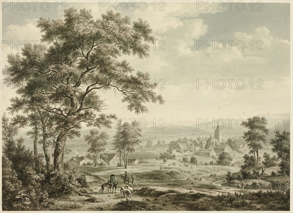 View of Village and Distant Hills, n.d., Unknown French artist, after Johan van der Hagen (Dutch, 1676-c. 1745), France, Watercolor on ivory wove paper, laid down on ivory board, 250 × 345 mm