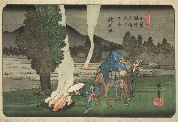 No. 19: Karuizawa, from the series Sixty-nine Stations of the Kisokaido (Kisokaido rokujukyu tsugi no uchi), c. 1835/38, Utagawa Hiroshige ?? ??, Japanese, 1797-1858, Japan, Color woodblock print, oban, 25.3 x 36.2 cm (9 15/16 x 14 1/4 in.)
