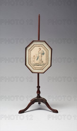 Pole Screen with Venus and Cupid, Late 18th century, England, Mahogany, hand colored engraving, gilding, and metal mounts, 52.1 × 21.3 cm (20 1/2 × 8 3/8 in.)