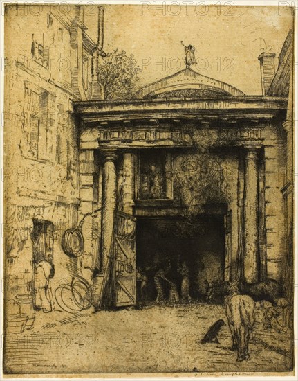 Forge of the Carmelites, 1900, Donald Shaw MacLaughlan, American, born Canada, 1876-1938, United States, Etching in black on tan laid paper, laid down on off-white wove paper, 237 x 188 mm (image/plate), 241 x 188 mm (primary support), 285 x 227 mm (secondary support)