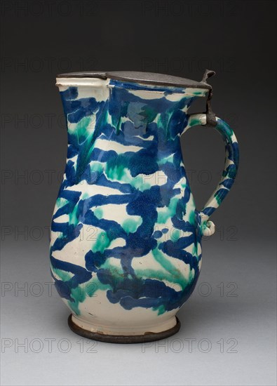 Jug, 1700/25, Austria, Gmunden, Austria, Tin-glazed earthenware (faience) and pewter, 27.3 x 19.4 cm (10 3/4 x 7 5/8 in.)