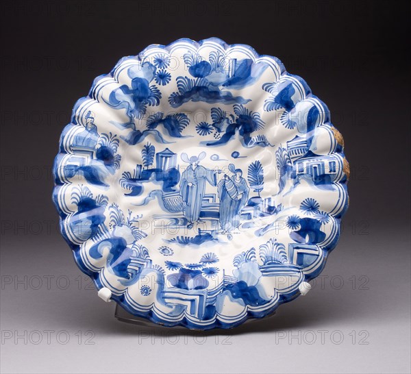 Plate, 1680/1700, Germany, Hanau or Frankfurt, Hanau, Tin-glazed earthenware (faience), H. 7 cm (2 3/4 in.), diam. 34.3 cm (13 1/2 in.)