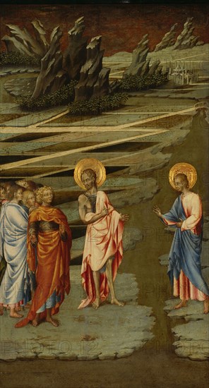 Ecce Agnus Dei, 1455/60, Giovanni di Paolo, Italian, 1398–1482, Italy, Tempera on panel, 68.5 × 39.5 cm (27 × 15 1/2 in.), painted surface: 66.3 × 37 cm (26 1/16 × 14 5/8 in.)