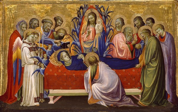 The Death of the Virgin, 1405/10, Gherardo di Jacopo, called Starnina, Italian, active 1387-1413, Italy, Tempera on panel, Panel: 43.6 × 67.6 cm (17 1/8 × 26 5/8 in.), Painted Surface: 40.4 × 64 cm (15 15/16 × 25 1/4 in.)