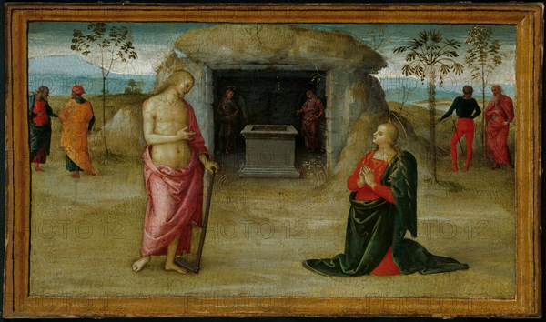 Noli Me Tangere, 1500/05, Perugino (Pietro di Cristoforo Vannucci), Italian, 1445/46-1523, Italy, Tempera on panel, transferred to canvas, 27.3 x 46.3 cm (10 3/4 x 18 1/4 in.)