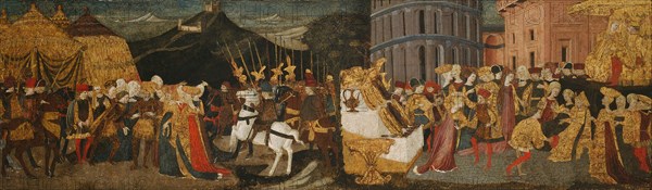 The Continence of Scipio, c. 1455, Workshop of Apollonio di Giovanni and Marco del Buono Giamberti, Italian, 1415/17–1465, 1403–1489, Italy, Tempera on panel, 41.8 x 137.7 cm (16 1/2 x 54 1/8 in.)