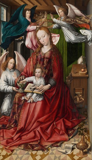 Virgin and Child Crowned by Angels, 1490/95, Colyn de Coter, Netherlandish, 1450/55–before 1539/40, Belgium, Oil on panel, 151.9 × 88.6 cm (59 13/16 × 34 7/8 in.)