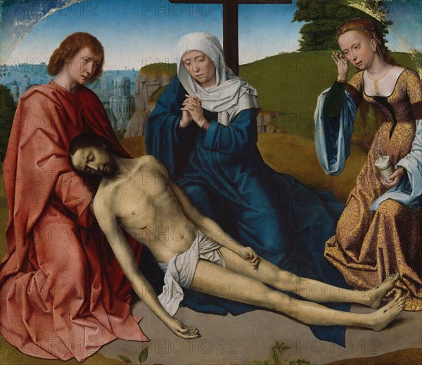 Lamentation over the Body of Christ, c. 1500, Gerard David, Netherlandish, c. 1460–1523, Netherlands, Oil on panel, 55.1 × 62.8 cm (21 1/2 × 24 1/2 in.)