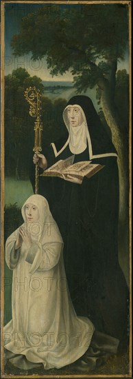 Saint Gertrude of Nivelles and an Augustinian Canoness, 1525/50, North Netherlandish, Northern Netherlands, Oil on panel, 65.3 x 22.7 cm (25 11/16 x 8 15/16 in.)