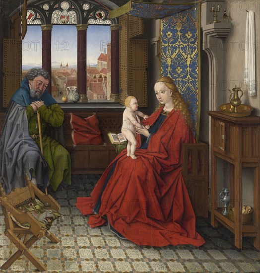 Holy Family, 1440/60, South German, Northern Netherlands, Oil on panel, Panel: 50.2 × 47.8 cm (19 3/4 × 18 3/4 in.), Painted Surface: 49.5 × 47.3 cm (19 1/2 × 18 5/8 in.)