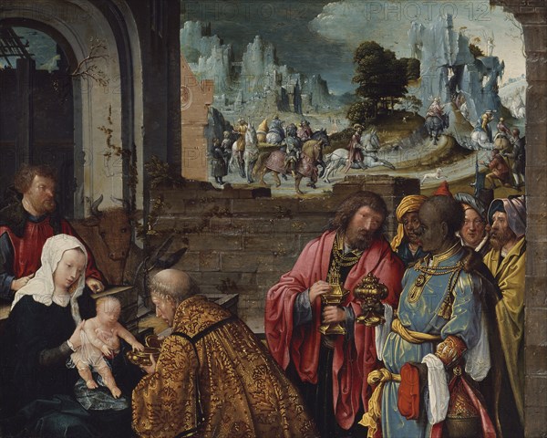 The Adoration of the Magi, 1515/25, Workshop of Cornelis Engebrechtsz., Netherlandish, 1460/65-1527, Netherlands, Oil on panel, 28.2 × 35.6 cm (11 3/16 × 14 in.)