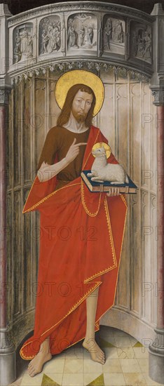 Panels from the High Altar of the Charterhouse of Saint-Honoré, Thuison-les-Abbeville: Saint John the Baptist, 1490/1500, French (Picardy), France, Oil on panel, Panel: 117 × 52 cm (46 1/16 × 20 1/2 in.), Painted Surface: 115.3 × 49.5 cm (45 3/8 × 19 1/2 in.)