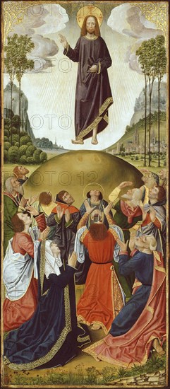 Altarpiece from Thuison-les-Abbeville: The Ascension, 1490/1500, French (Picardy), France, Oil on panel, Panel: 117.4 × 50.8 cm (46 1/4 × 20 in.), Painted Surface: 115.8 × 49.9 cm (45 9/16 × 19 5/8 in.)