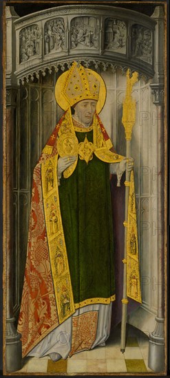 Altarpiece from Thuison-les-Abbeville: Saint Honoré, 1490/1500, French (Picardy), France, Oil on panel, Panel: 117 × 51.1 cm (46 1/16 × 20 1/8 in.), Painted Surface: 115.5 × 49.5 cm (45 1/2 × 19 1/2 in.)