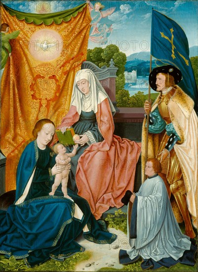 Virgin and Child with Saint Anne, Saint Gereon, and a Donor, c. 1520, Bartholomäus Bruyn the Elder, German, c. 1493-1555, Germany, Oil on panel, 30 7/8 × 22 13/16 in. (78.4 × 57.9 cm)
