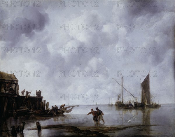Fishing Boats in a Calm, 1651, Jan van de Cappelle, Dutch, 1626–1679, Netherlands, Oil on canvas, 57.6 × 71.2 cm (22 11/16 × 28 in.)