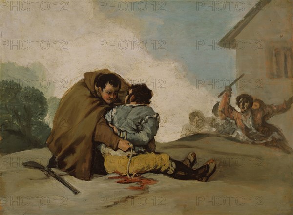 Friar Pedro Binds El Maragato with a Rope, c. 1806, Francisco José de Goya y Lucientes, Spanish, 1746-1828, Spain, Oil on panel, 11 1/2 × 15 5/8 in. (29.2 × 38.5 cm)