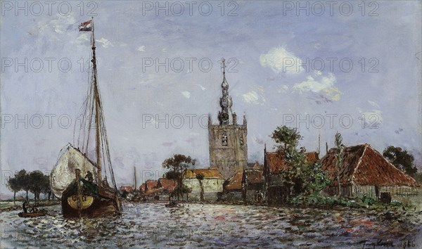 The Church of Overschie, 1866, Johan Barthold Jongkind, Dutch, 1819-1891, Holland, Oil on canvas, 30.5 x 50.8 cm (12 x 20 in.)