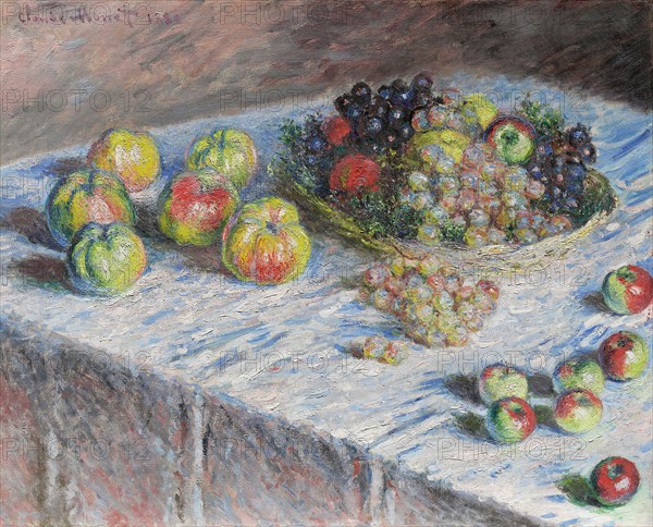 Apples and Grapes, 1880, Claude Monet, French, 1840-1926, France, Oil on canvas, 66.5 × 82.5 cm (26 3/16 × 32 1/2 in.)
