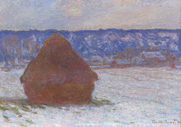 Stack of Wheat (Snow Effect, Overcast Day), 1890/91, Claude Monet, French, 1840-1926, France, Oil on canvas, 66 × 93 cm (26 × 36 5/8 in.)