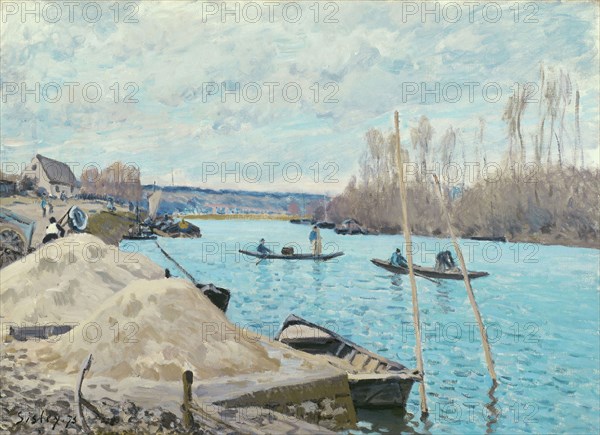 The Seine at Port-Marly, Piles of Sand, 1875, Alfred Sisley, French, 1839-1899, France, Oil on canvas, 21 7/16 × 29 in. (54.5 × 73.7 cm)