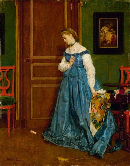Hesitation (Madame Monteaux?), c. 1867, Alfred Stevens, Belgian, 1823-1906, Belgium, Oil on panel, 55.5 × 43.2 cm (21 7/8 × 17 in.)