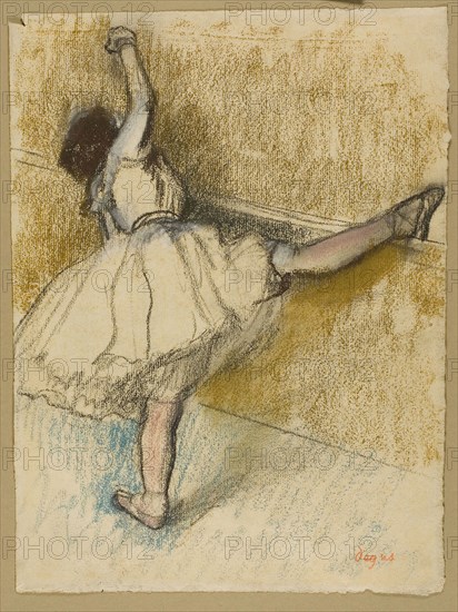 Dancer Stretching at the Bar, 1877/80, Edgar Degas, French, 1834-1917, France, Pastel with estompe on cream laid paper, 318 × 240 mm