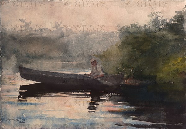 The End of the Day, Adirondacks, 1890, Winslow Homer, American, 1836-1910, United States, Transparent watercolor, with traces of opaque watercolor, rewetting, blotting, and scraping, over traces of graphite, on moderately thick, rough-textured, ivory wove paper, 354 x 508 mm