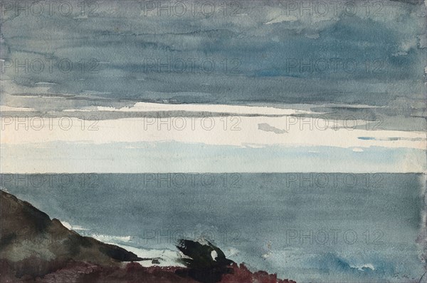 Prout’s Neck, Evening, c. 1894, Winslow Homer, American, 1836-1910, United States, Watercolor, with rewetting and blotting, over traces of graphite, on thick, rough-textured, ivory wove paper (top edge trimmed), 359 x 536 mm