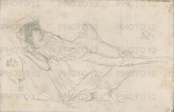 Reclining Draped Figure, 1893, James McNeill Whistler, American, 1834-1903, United States, Lithographic crayon, with traces of scraping and stumping, on fine-grained transfer paper laid down on cream wove paper, 161 x 245 mm (primary support), 239 x 323 mm (secondary support)