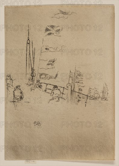 Bunting, 1887, James McNeill Whistler, American, 1834-1903, United States, Etching and drypoint with foul biting in black ink on ivory laid paper, 175 x 126 mm (image, trimmed within plate mark), 178 x 126 mm (sheet)