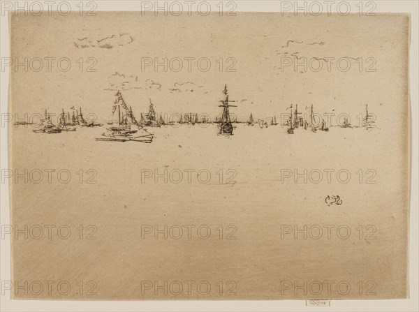 The Turret Ship, 1887, James McNeill Whistler, American, 1834-1903, United States, Etching and drypoint in black ink on cream laid paper, 126 x 175 mm (image, trimmed within plate mark), 129 x 175 mm (sheet)