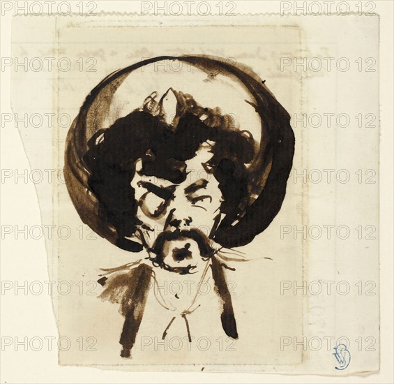 Portrait of Whistler, 1877, Carlo Pellegrini, Italian, worked in England, 1839-1889, Italy, Brush and dark brown ink on off-white wove paper, 105 x 110 mm (sheet)