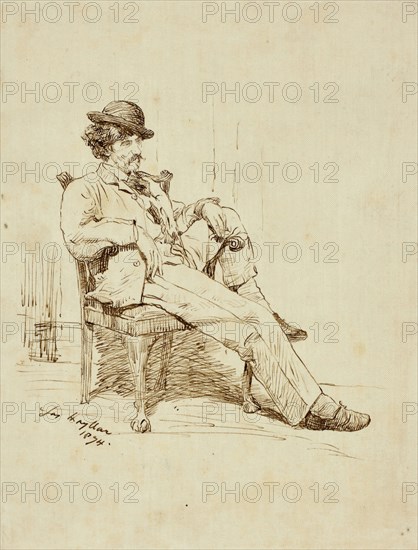 Whistler Resting, 1874, Joseph Hayllar, probably British, active 19th century, England, Pen and brown ink on linen, 165 × 127 mm