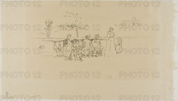 The Terrace, Luxembourg, 1894, James McNeill Whistler, American, 1834-1903, United States, Transfer lithograph in black with stumping, on cream laid Japanese vellum, 100 x 216 mm (image), 193 x 339 mm (sheet)