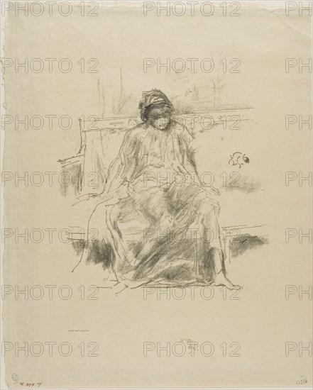 The Draped Figure, Seated, 1893, James McNeill Whistler, American, 1834-1903, United States, Transfer lithograph with stumping in black ink on tan laid Japanese vellum, 216 x 164 mm (image), 292 x 237 mm (sheet)