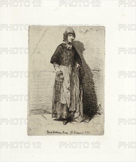 La Mère Gérard, 1858, James McNeill Whistler, American, 1834-1903, United States, Etching in black ink on off-white China paper laid down on white wove paper (chine collé), 128 x 89 mm (plate), 215 x 169 mm (sheet)