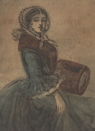 Woman with a Muff, c. 1860–1864 (?), Constantin Guys, French, 1802-1892, France, Pen and brown ink with brush and watercolor, over traces of graphite, on cream wove card, 230 × 170 mm