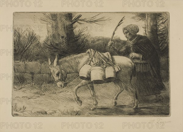 Milkmaid, c. 1880, Alphonse Legros, French, 1837-1911, France, Etching and drypoint on buff laid paper, 149 × 223 mm (image/plate), 200 × 263 mm (sheet)
