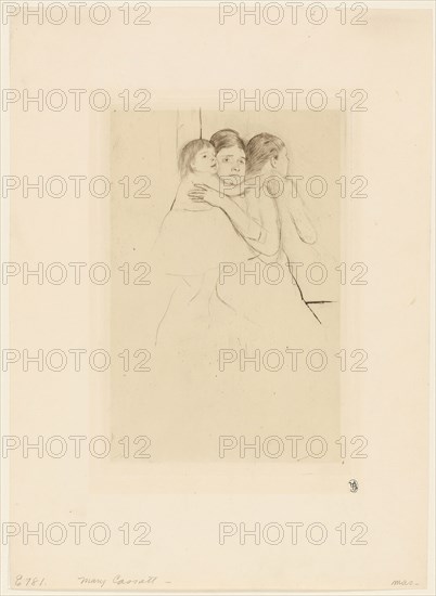 Mother Berthe Holding Her Child, c. 1889, Mary Cassatt, American, 1844-1926, United States, Drypoint on cream wove paper, 220 x 144 mm (image), 236 x 159 mm (plate), 367 x 262 mm (sheet)