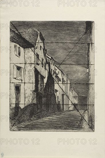 Street at Saverne, 1858, James McNeill Whistler, American, 1834-1903, United States, Etching with foul biting, with drypoint cancellation, in black ink on ivory laid paper, 205 x 159 mm (plate), 299 x 211 mm (sheet)