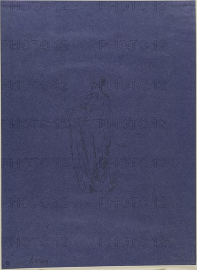Girl with Bowl, 1895, James McNeill Whistler, American, 1834-1903, United States, Transfer lithograph in gray on purple wove Japanese vellum, 136 x 67 mm (image), 303 x 222 mm (sheet)