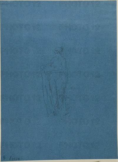 Girl with Bowl, 1895, James McNeill Whistler, American, 1834-1903, United States, Transfer lithograph in gray on blue wove Japanese vellum, 136 x 67 mm (image), 303 x 222 mm (sheet)