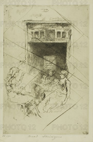 Bead Stringers, 1880, James McNeill Whistler, American, 1834-1903, United States, Etching and drypoint with foul biting, with drypoint cancellation, in black ink on ivory laid paper, 226 x 150 mm (sheet), 258 x 186 mm (sheet)