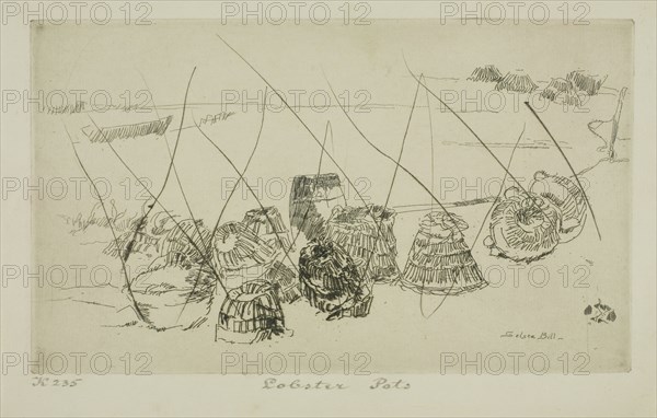 Lobster Pots, Selsea Bill, 1880/81, James McNeill Whistler, American, 1834-1903, United States, Etching and drypoint with drypoint cancellation, in black ink on cream laid paper, 118 x 200 mm (plate), 146 x 225 mm (sheet)