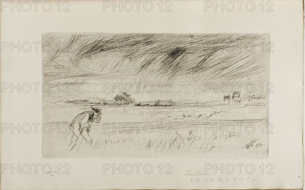 The Storm, 1861, James McNeill Whistler, American, 1834-1903, United States, Drypoint, with drypoint cancellation lines, in black ink on ivory laid paper, 159 x 286 mm (plate), 239 x 380 mm (sheet, sight, bound)