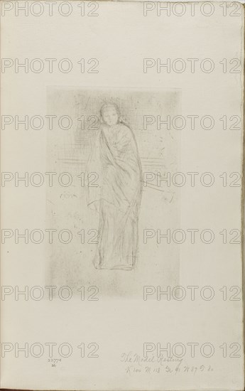 Draped Model, 1873/74, James McNeill Whistler, American, 1834-1903, United States, Drypoint, with drypoint cancellation, in black ink on ivory laid paper, 207 x 134 mm (plate), 380 x 238 mm (sheet, sight, bound)