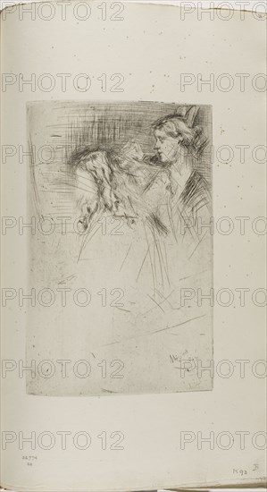 Brushing the Hair, 1863, James McNeill Whistler, American, 1834-1903, United States, Drypoint with foul biting, with drypoint cancellation, in black ink on ivory laid paper, 228 x 152 mm (plate), 378 x 238 mm (sheet, sight, bound)