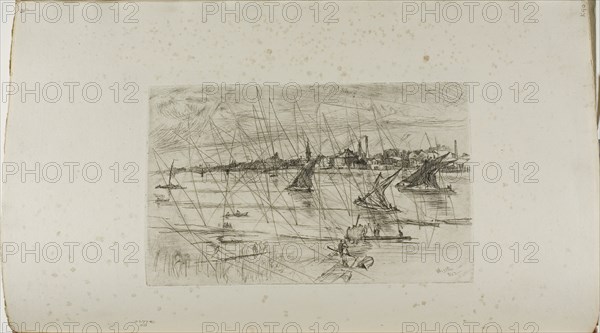 Battersea Reach, 1863, James McNeill Whistler, American, 1834-1903, United States, Etching and drypoint, with drypoint cancellation, in black ink on ivory laid paper, 133 x 208 mm (plate), 235 x 382 mm (sheet, sight, bound)